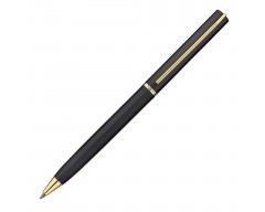 Ручка шариковая Slim с футляром, серая с золотистыми элементами