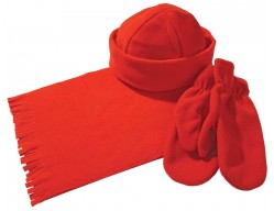 Набор: шарф, шапка, варежки, красный