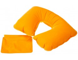 Надувная подушка под шею в чехле, оранжевая