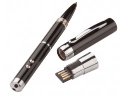 Флешка с ручкой, фонариком и лазерной указкой, черная, 16 Гб