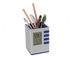 Подставка под ручки с часами, датой и термометром