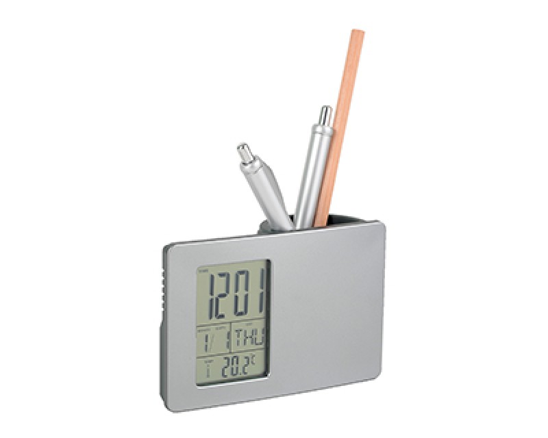 Подставка под ручки с часами, датой и термометром